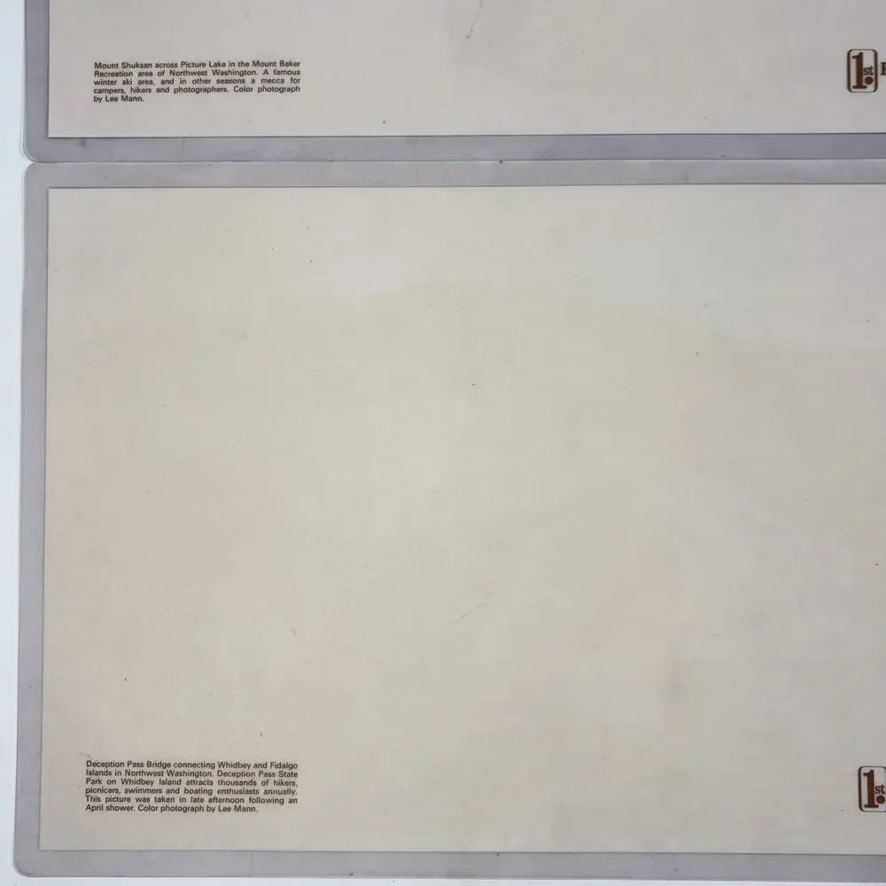 Vintage Laminated Set Of 4 Color Placemats PNW Washington Landmarks Photography